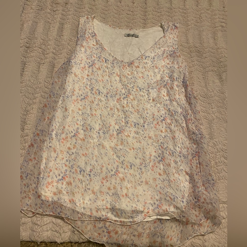 Elena Baldi Sleeveless Silk Top Ivory Swoop Neck. Size Small.